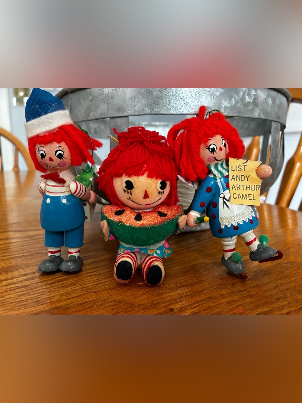 Vintage Raggedy Ann & Andy Christmas Ornaments (set of 3)